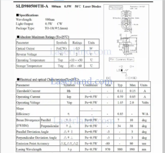 980500TH-A 980nm 500mw 5.6mm Laser Diode