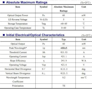 Nichia 488nm Laser Diode 60mW Semiconductor Laser Sky Blue