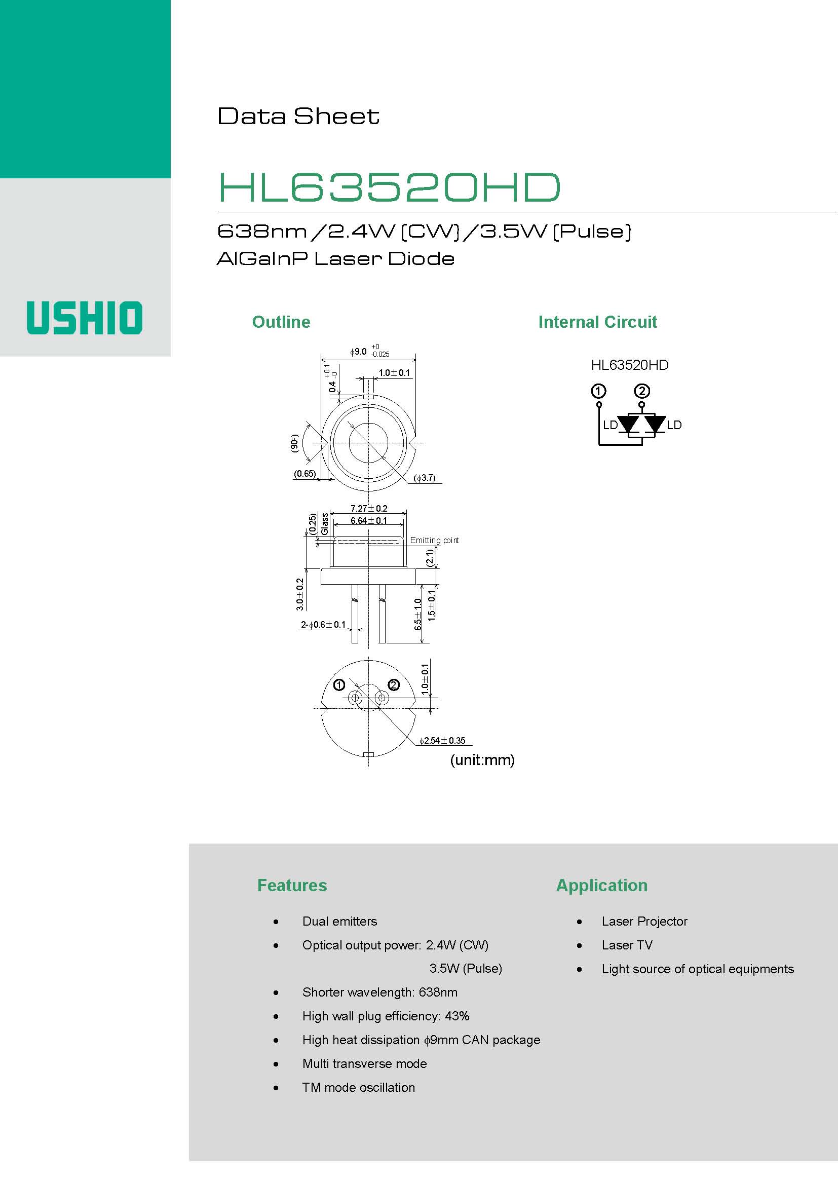 USHIO 638nm 3.5W 3500mW HL63520HD Laser Diode