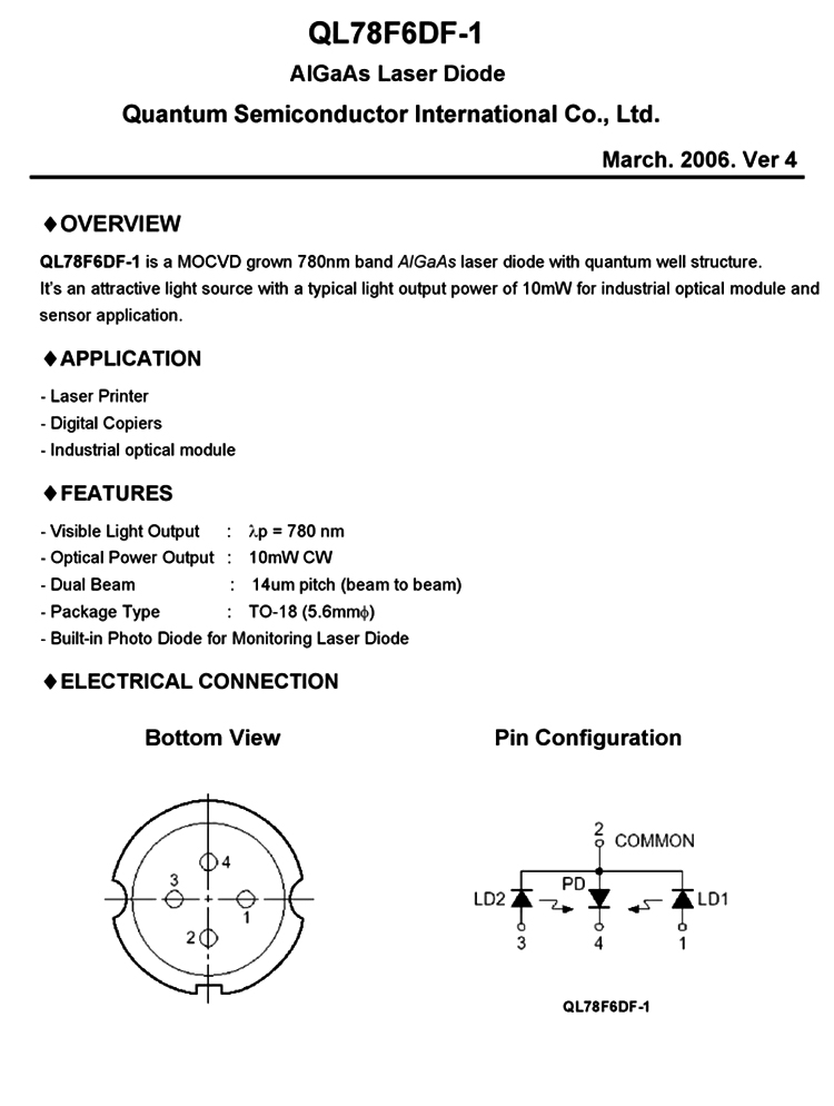 QSI 775nm788nm800nm 15mW QL78F6DF-1 Dual Wavelength IR Laser Diode TO18