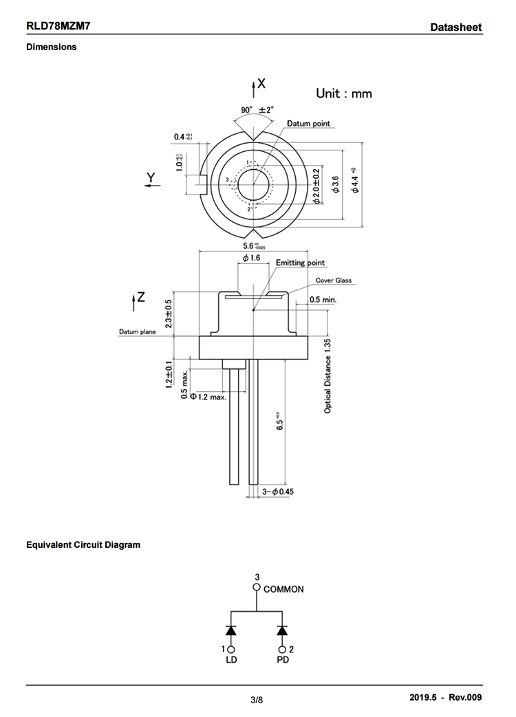 ROHM RLD78MZM7 790nm792nm  20mW with PD 5.6mm IR laser diode