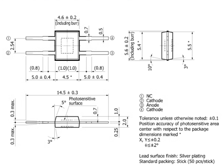 Hamamatsu S2833-01 silicon photodiode in a transparent plastic package