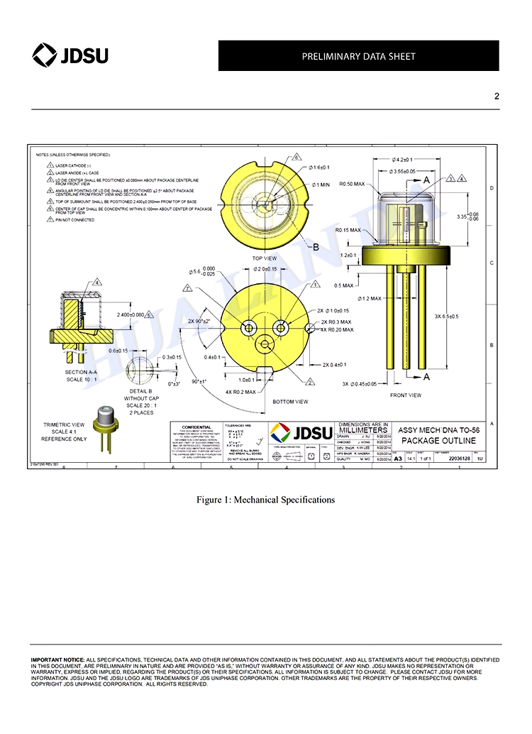 JDSU 850nm 851nm 350mW 5.6mm IR laser diode