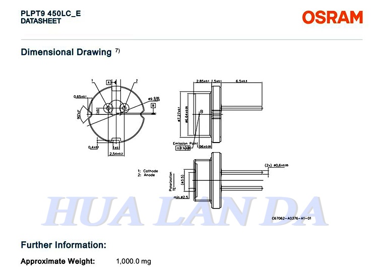Osram 455nm 5.5W PLPT9 450LC_E Blue Laser Diode 9mm
