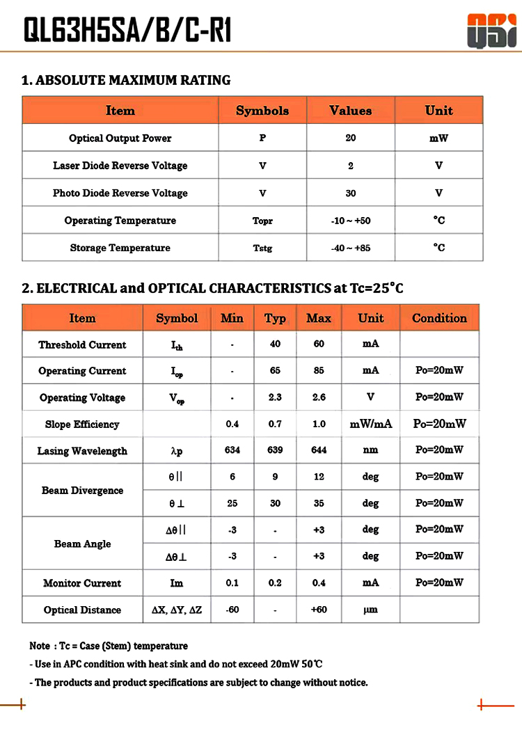QSI 635nm 20mW QL63H5SA laser diode type N with PD