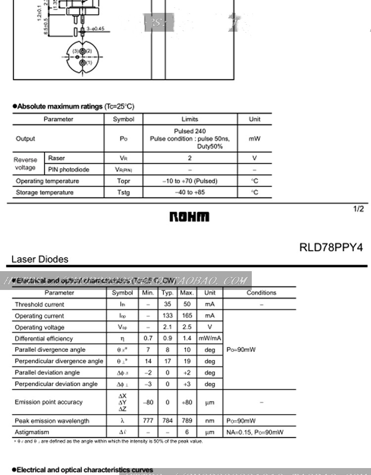 ROHM RLD78PPY4 780nm 785nm 100mW Infrared Laser Diode