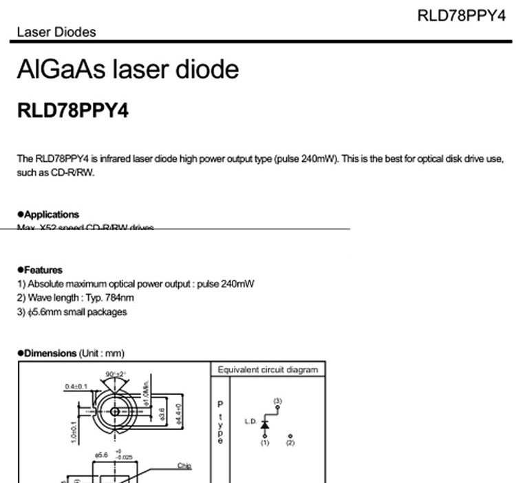 ROHM RLD78PPY4 780nm 785nm 100mW Infrared Laser Diode