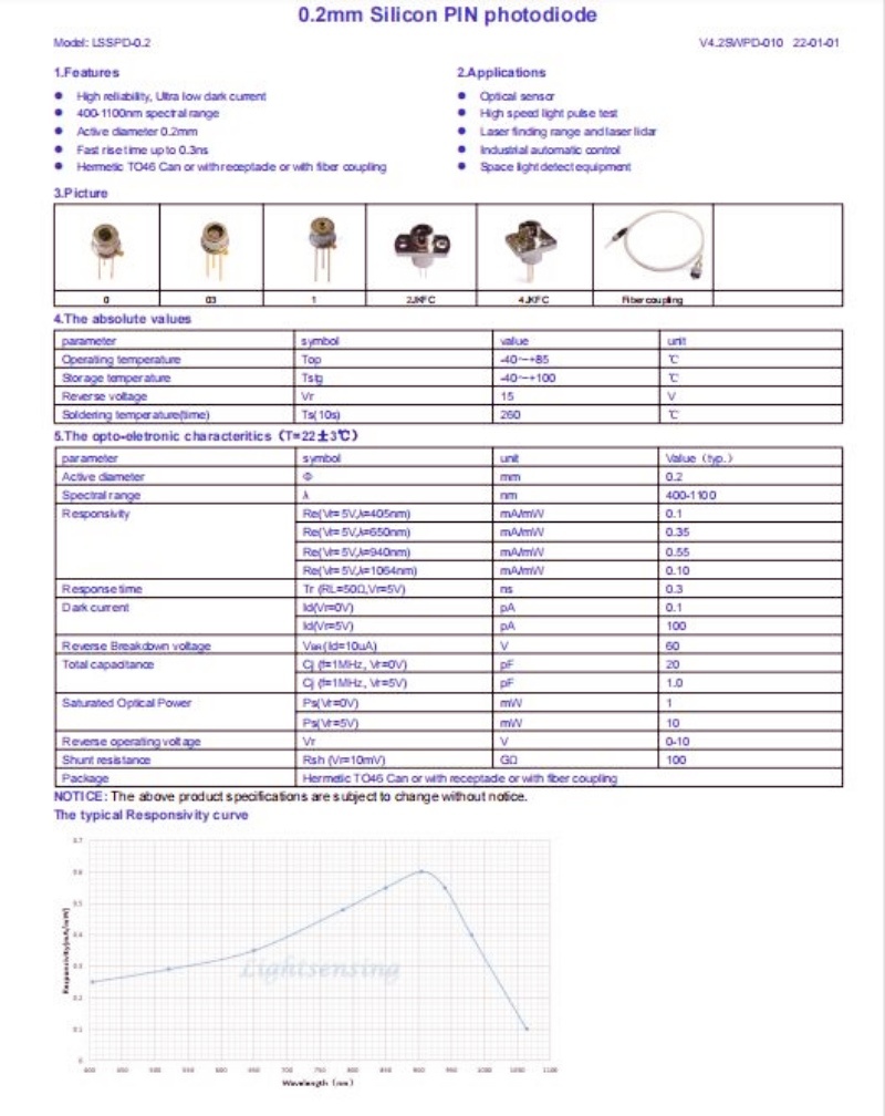LSSPD-0.2 0.2mm silicon high speed photodetector photodiode