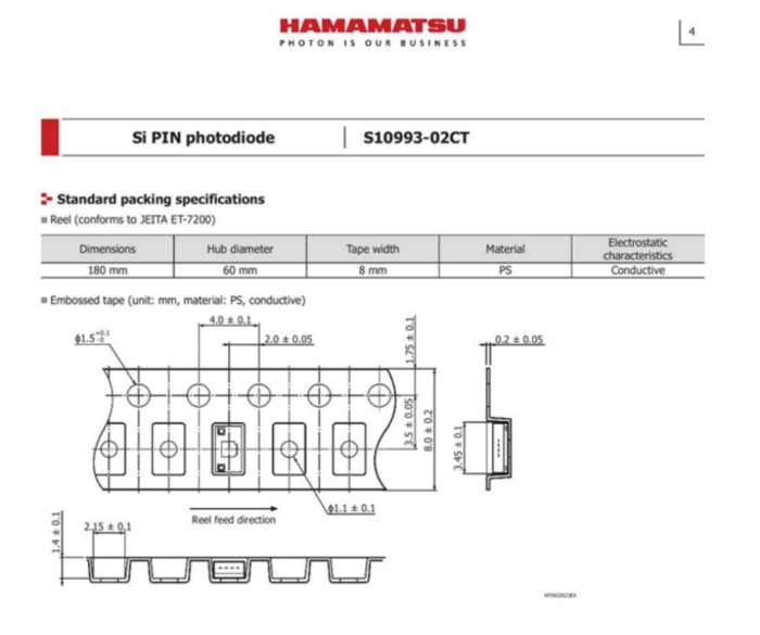 Hamamatsu S10993-02CT Reflow soldering silicon PIN photodiode – Beeg