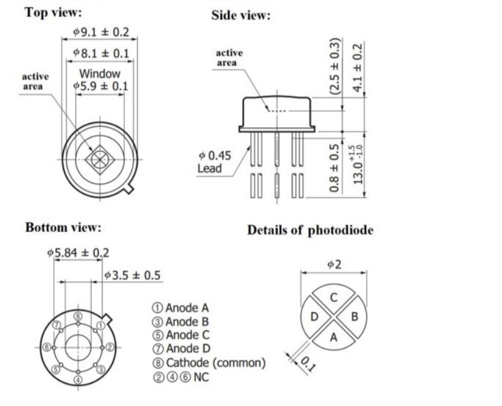 Photoelectric sensor TO5 metal InGaAs four-quadrant APD avalanche diode replaces Hamamatsu G6849