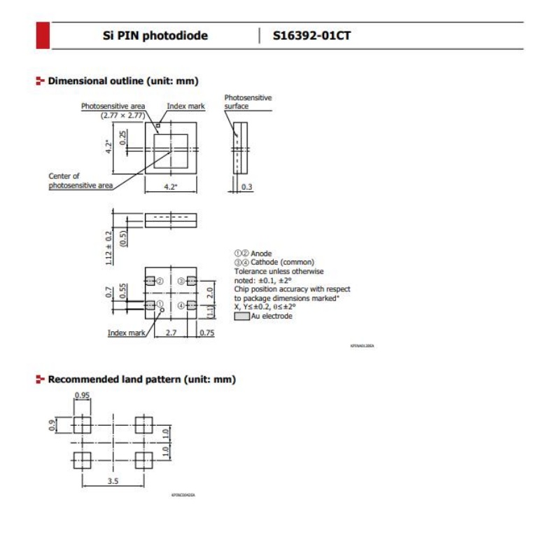 HAMAMATSU S16392-01CT High sensitivity Si Photodiodes