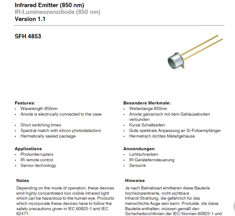 OSRAM 850nm SFH4853 infrared light-emitting diode