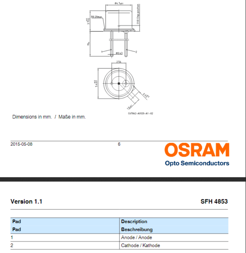 OSRAM 850nm SFH4853 infrared light-emitting diode