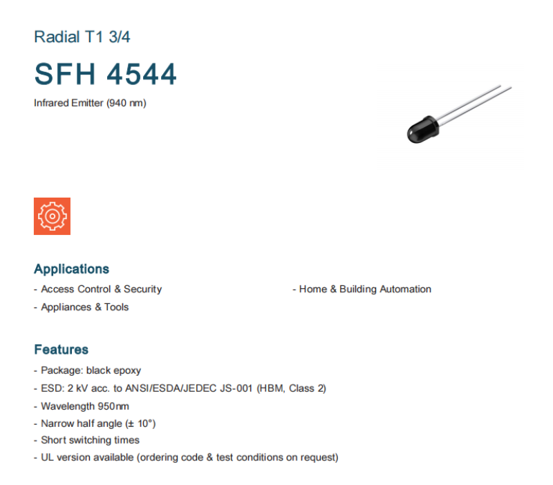 OSRAM 940nm SFH4544 IR MIDLED Emission Tube