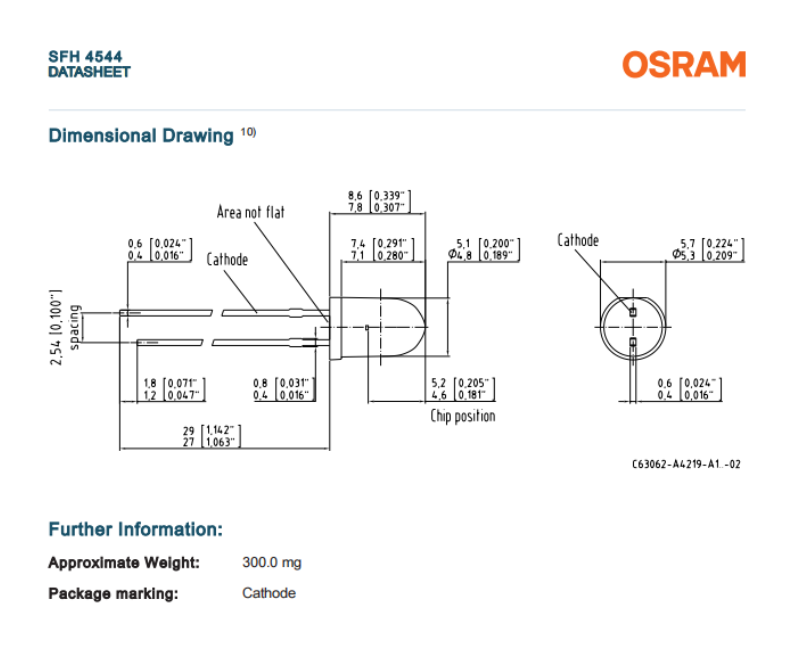 OSRAM 940nm SFH4544 IR MIDLED Emission Tube