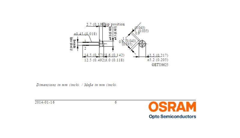 OSRAM 660nm Red SFH464 Gallium arsenide Light-emitting diode