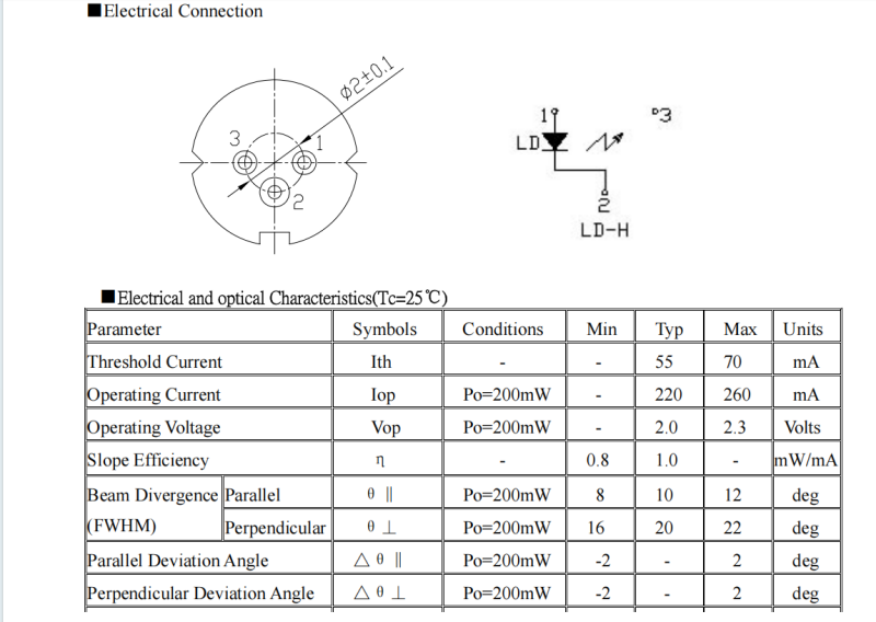 QSI 780nm 200mW SS-D6-7-780-200 Infrared Laser Diode 5.6mm