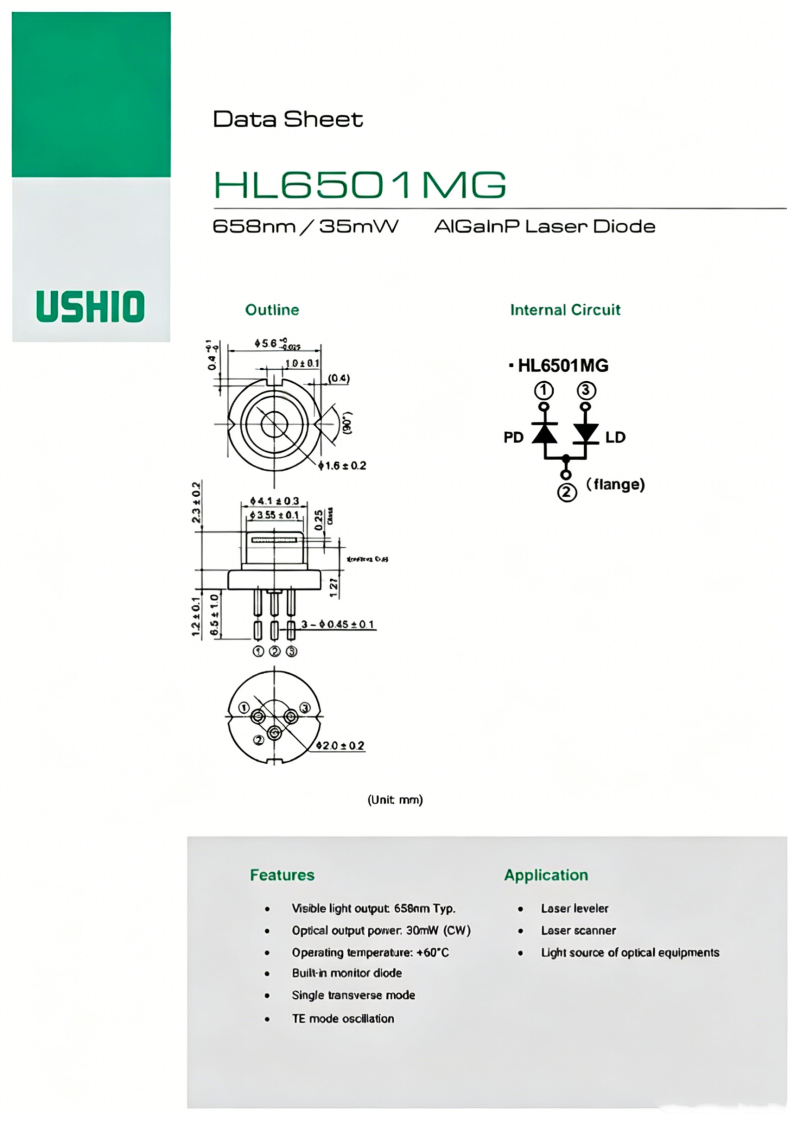 HUSHIO 658nm 35mW Red Laser Diode L6501MG