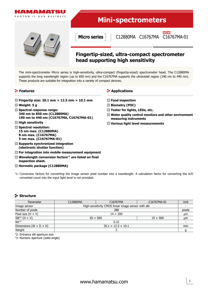 Hamamatsu C12880MA Mini-spectrometer