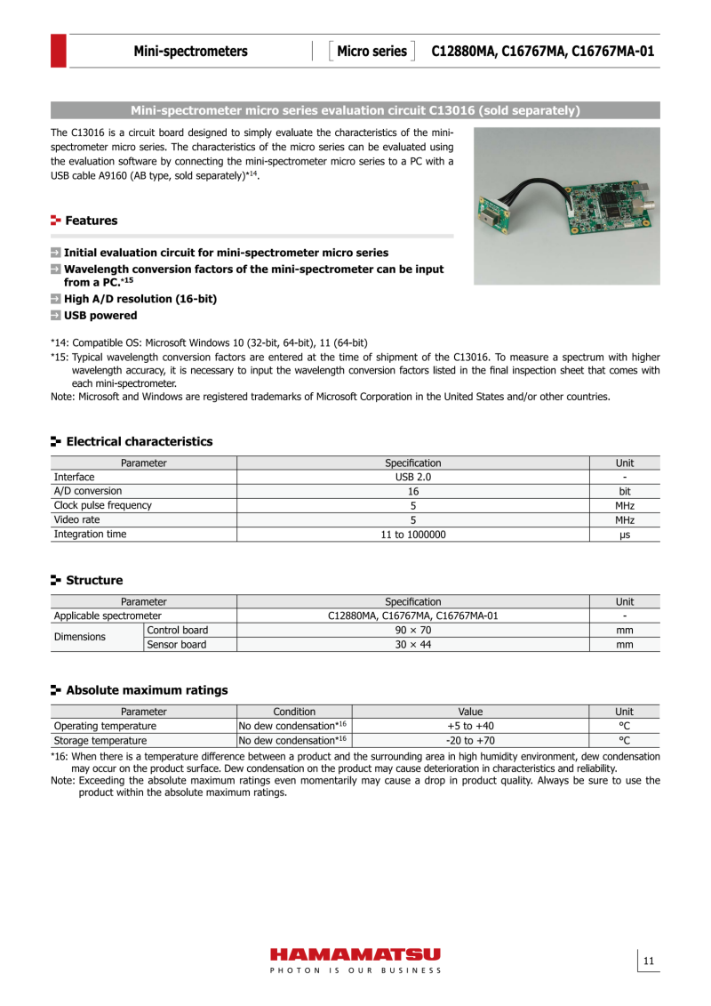 Hamamatsu C12880MA Mini-spectrometer