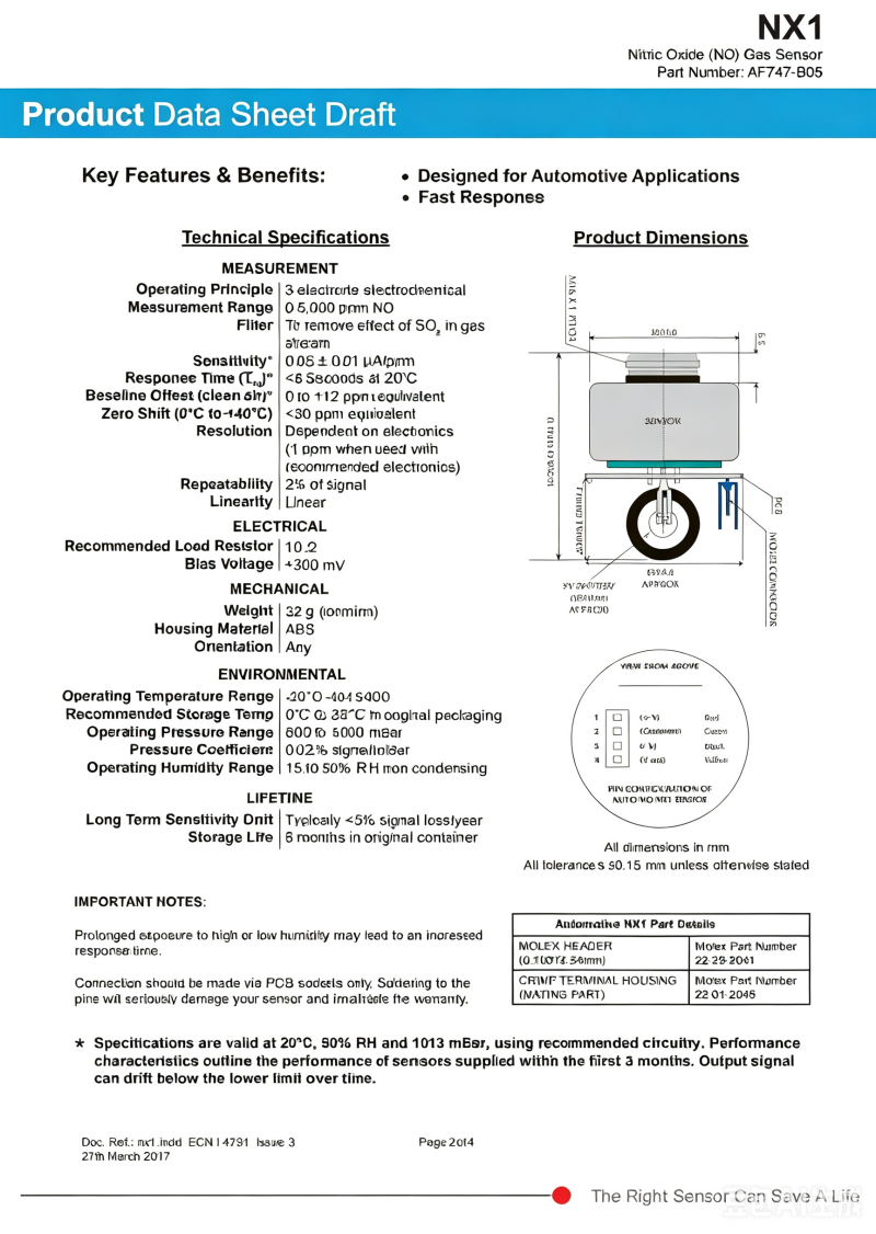 CITY NX1 NX-1 AF747-B55 Nitrogen Oxide Sensor for Vehicle Exhaust Detection