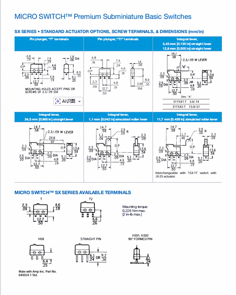 Honeywell 11SX1-T 311SX2-T 311SX3-T 311SX4-T 311SX5-T Micro Switch