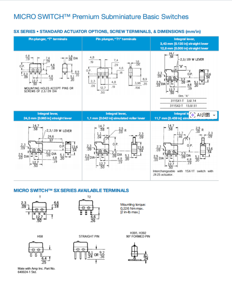 Original Honeywell 1SX1-T 2SX1-T 3SX1-T 4SX1-T Micro Switch