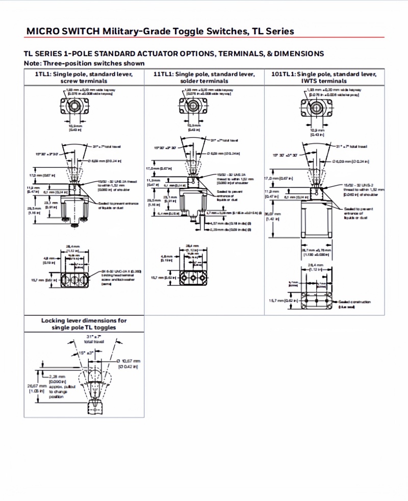 Honeywell 1TL1-1 1TL1-2 1TL1-3 1TL1-5 1TL1-6 1TL1-7 1TL1-8 1TL1-3D 1TL1-5E 1TL1-1A Push Button Switch