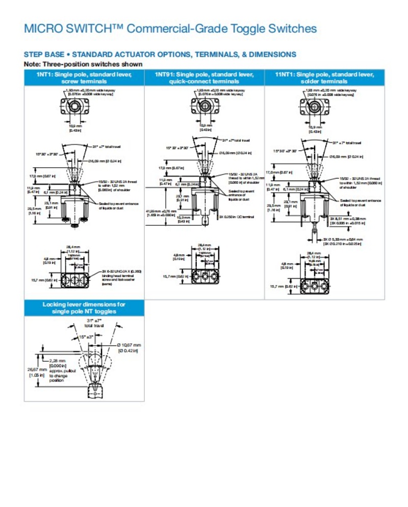 Honeywell 2NT1-1 2NT1-2 2NT1-3 2NT1-5 2NT1-6 2NT1-7 2NT1-8 2NT1-12 2NT1-50 Button Switch