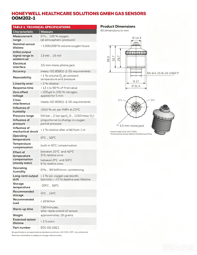 Honeywell OOM201 OOM202 OOM202-1 OOM204 Oxygen Sensors