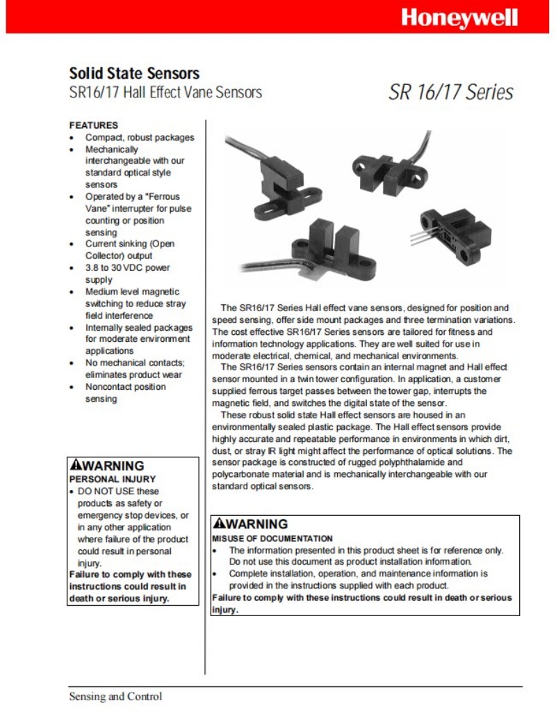 Honeywell SR16C-J6 SR17C-J6 SR16C-N Magnetic Sensor