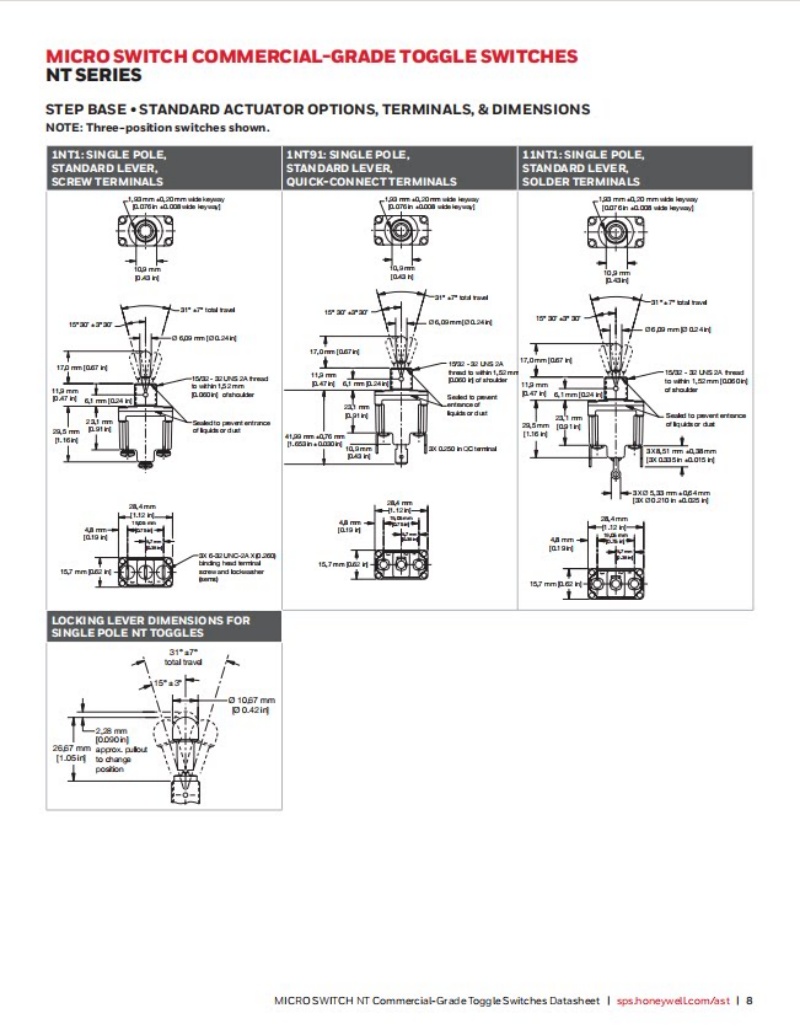 Honeywell 1NT1-1 1NT1-2 1NT1-3 1NT1-5 1NT1-6 1NT1-7 1NT1-8 Toggle Switch