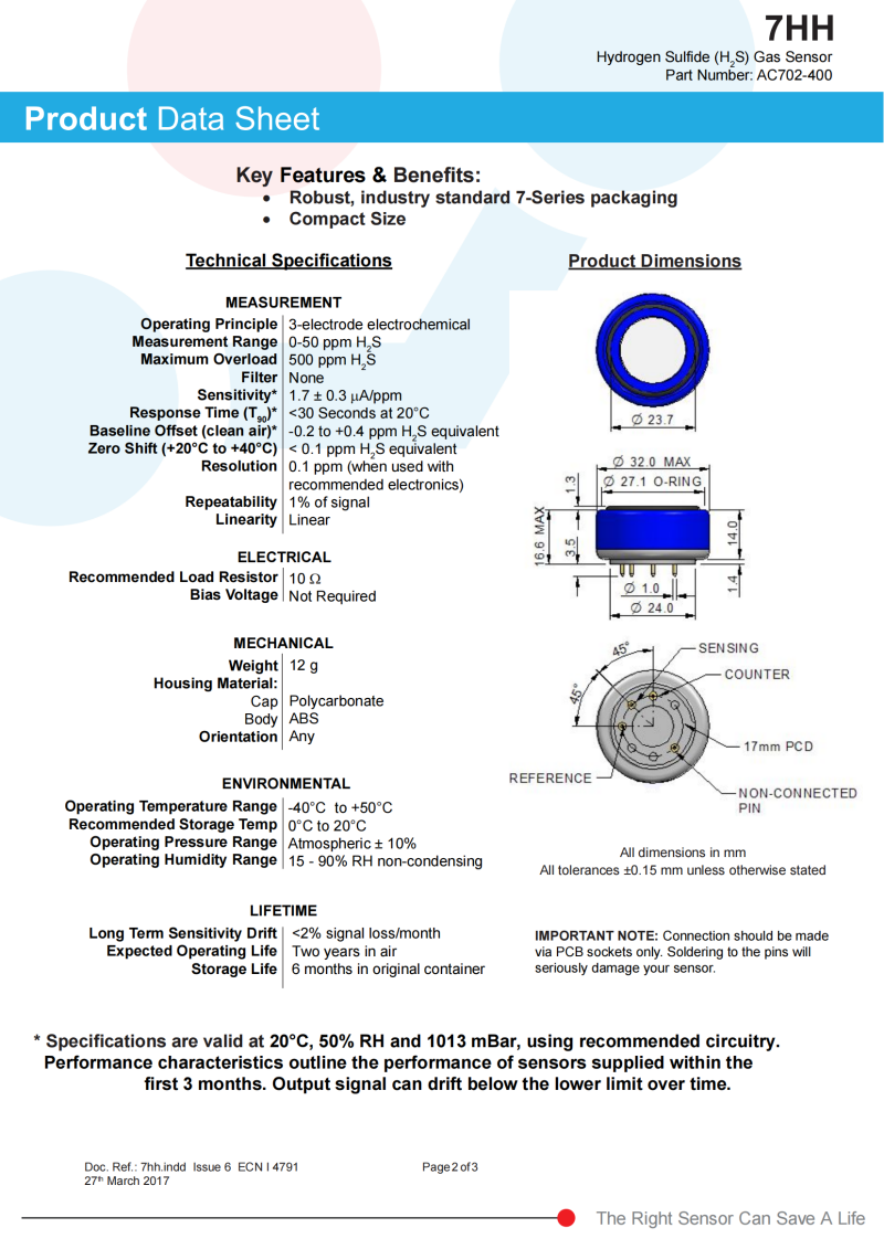UK CITY 4HSC 4HS+ 7H 7HH Hydrogen Sulfide Gas Sensor
