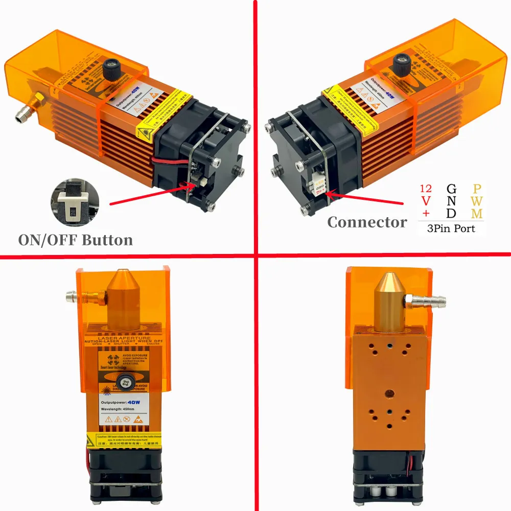 80W laser module with air-assisted device 40W laser head 450nm blue TTL smart tool for laser engraving machine wood cutting