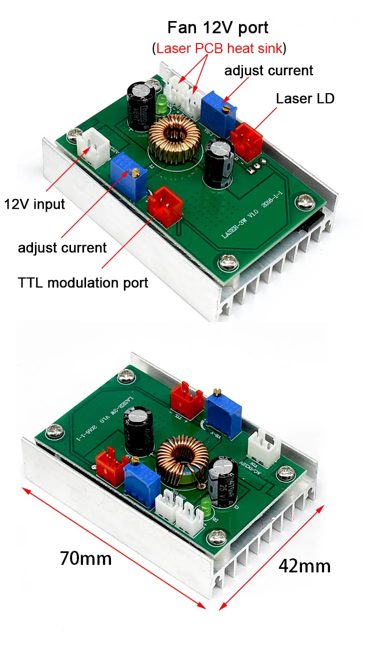520nm 1W Green Laser Module DC12V Focusable DIY OX Laser Head 1000mW Diode Laser for Stage Laser Bird Repellent With TTL