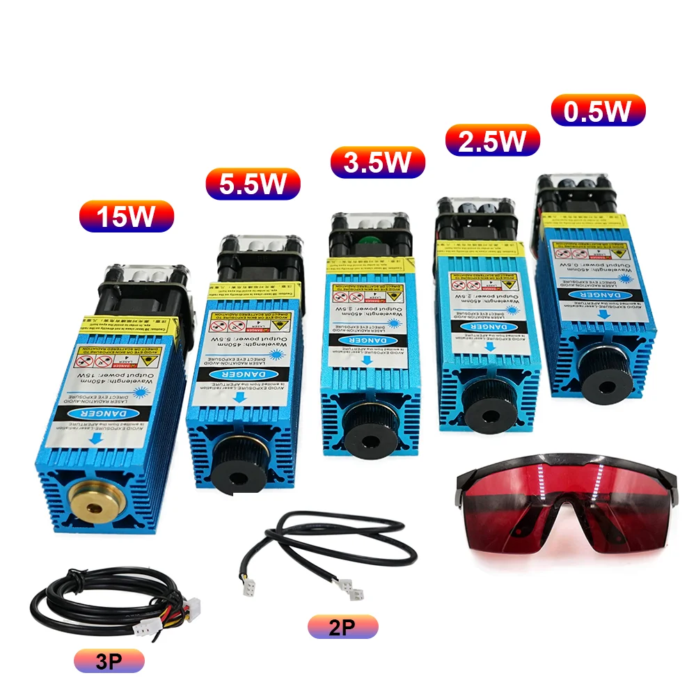 Blue laser module 2.5W/3.5W.5.5W 450nm 33mm Adjust Focus Blue Laser Engraving And Cutting TTL/PWM Control Laser Tube Diode Glasses