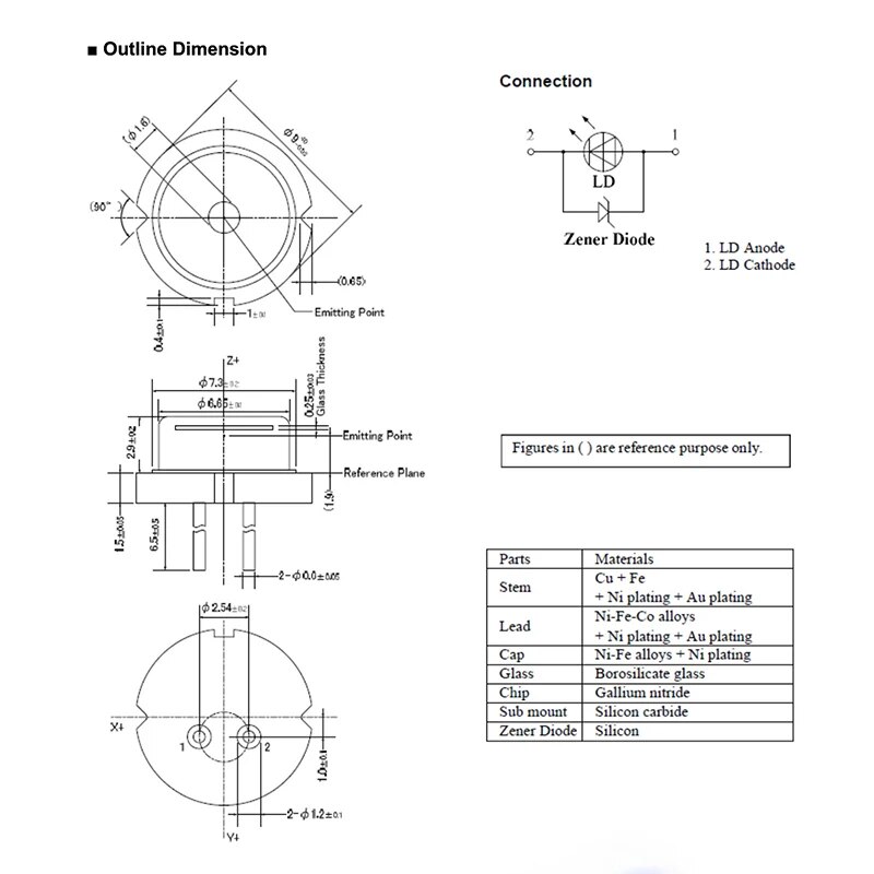 Nichia NUBM08 flat cap 450nm 5W Laser diode single tube LD move collimator lens with flat window package