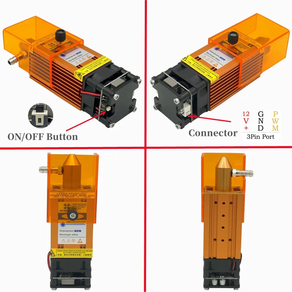 80W laser module with air-assisted device 40W laser head 450nm blue TTL smart tool for laser engraving machine wood cutting