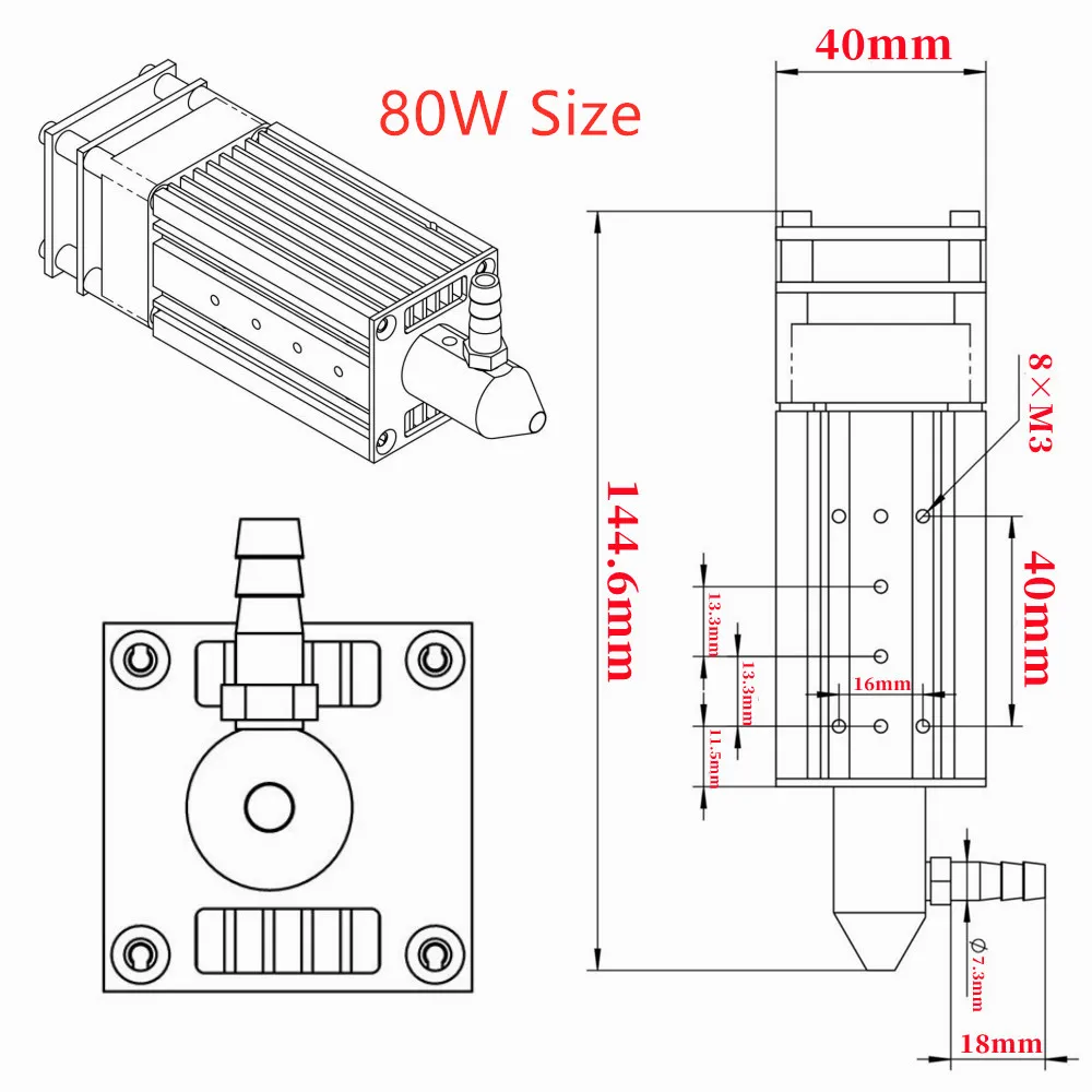 80W laser module with air-assisted device 40W laser head 450nm blue TTL smart tool for laser engraving machine wood cutting