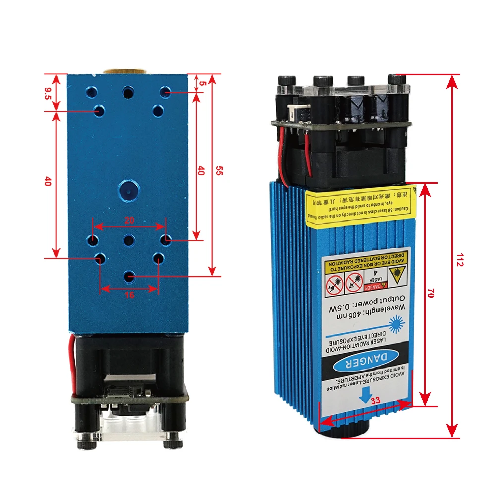 500mW 405NM 12V Blue Violet Laser Module Adjustable Focal Laser Head With TTL PWM Control With Goggles For Laser Engraver