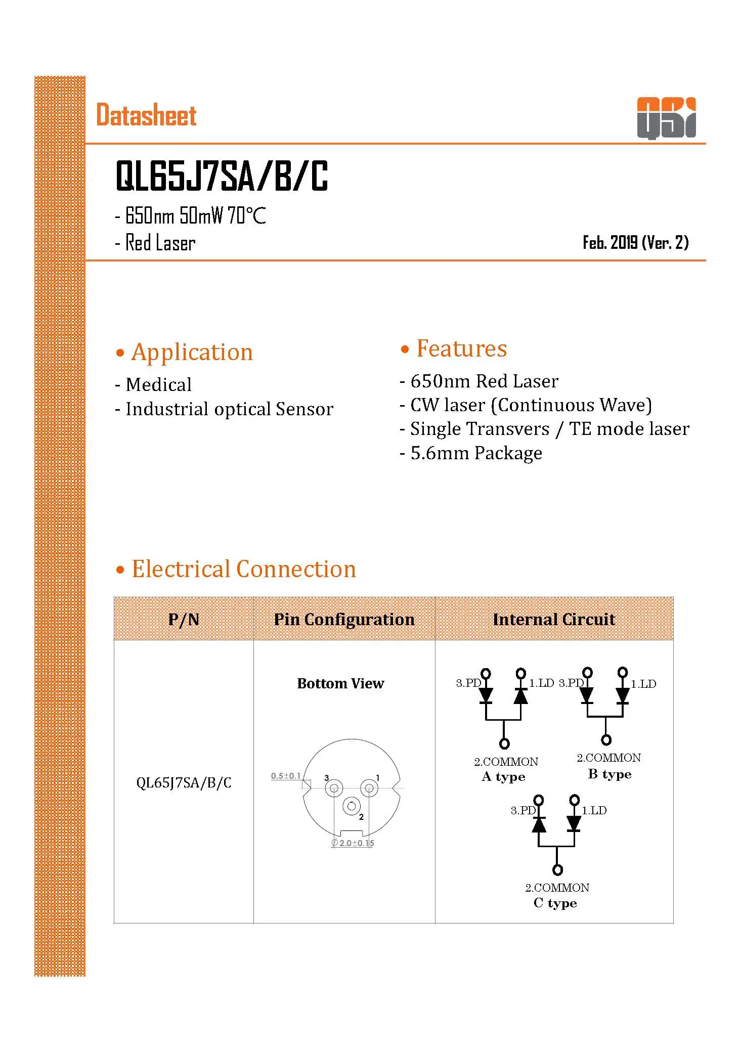 QSI QL65J7SA Red 658nm 660nm 50mW Laser Diode with PD (Single Mode)
