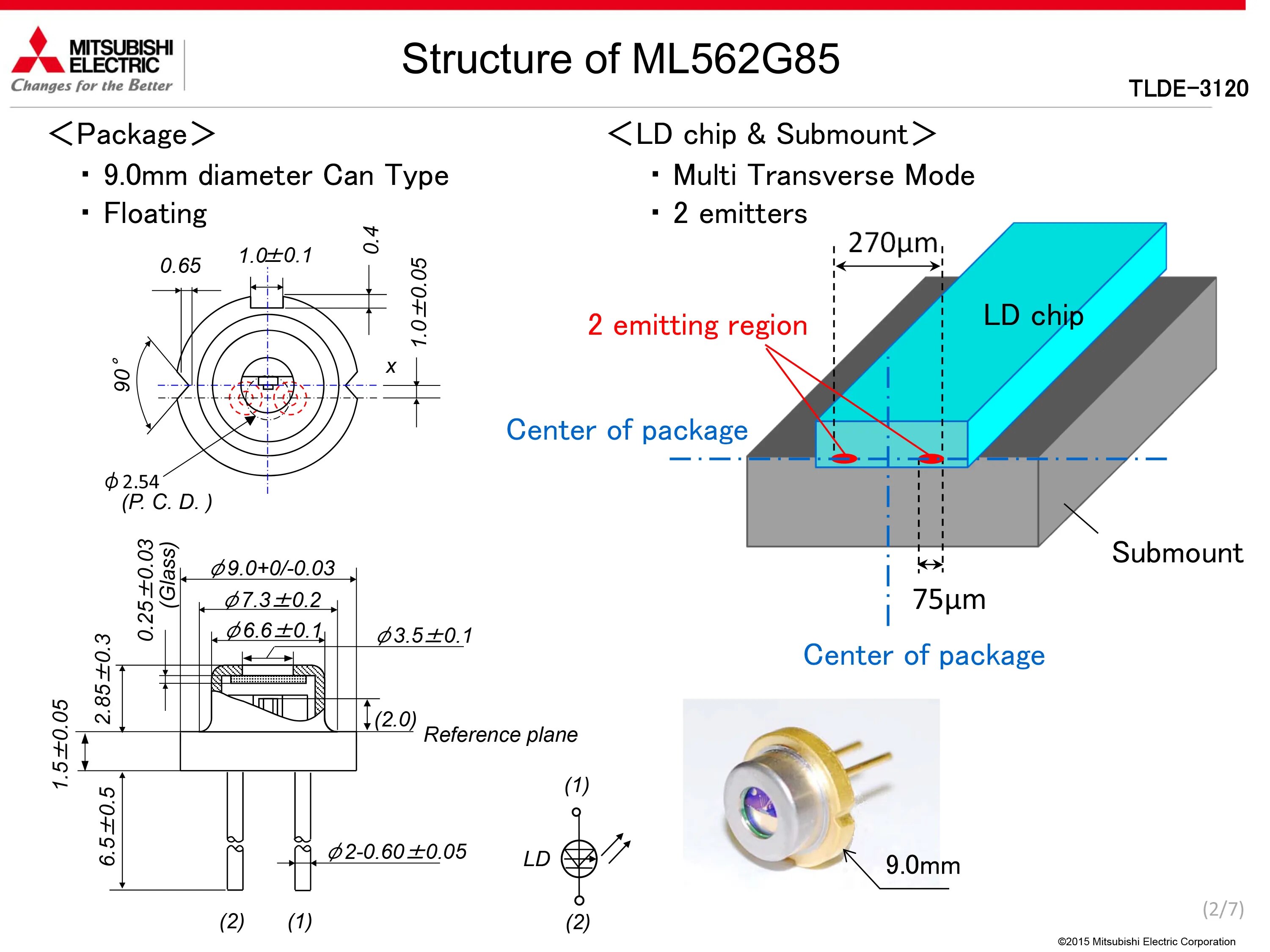ML562G85 9.0mm 638nm 639nm 2.1W 2W Orange Red Laser Diode Laser diode