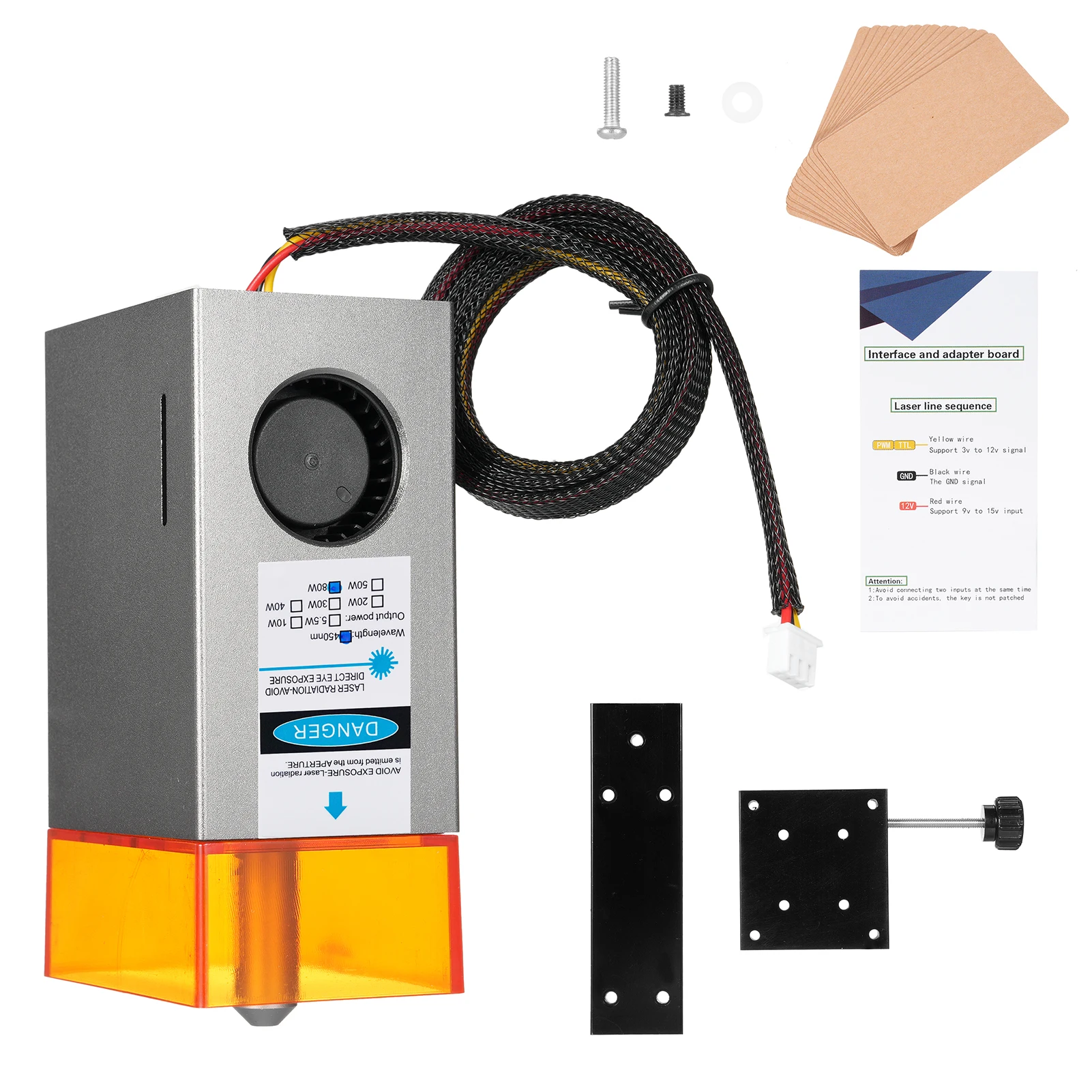 450nm 40W/80W Alloy Laser Module Laser Engraving Module Laser Head Module Built-in Air Pump with Air Auxiliary Function