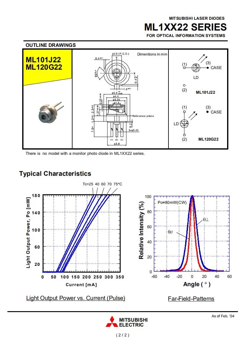 ML101J22 658nm 100mw CW 180mw Pulse Red laser diode LD