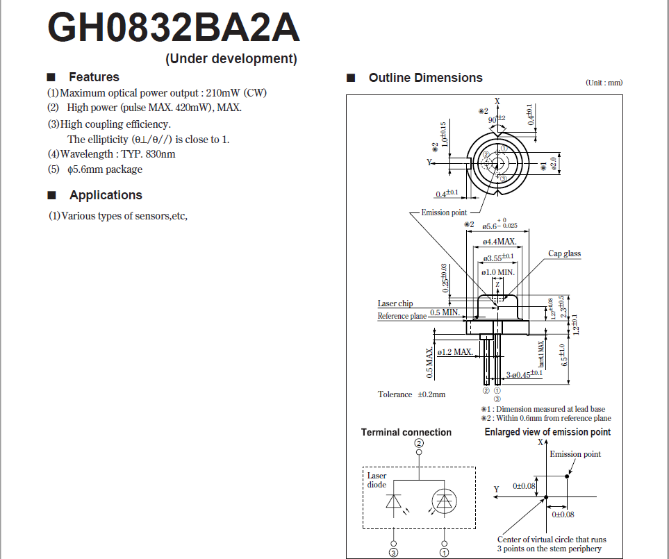 New GH0832BA2A 830nm Infrared IR Laser Diode 210mw 5.6mm TO18 LD Night vision Instrument