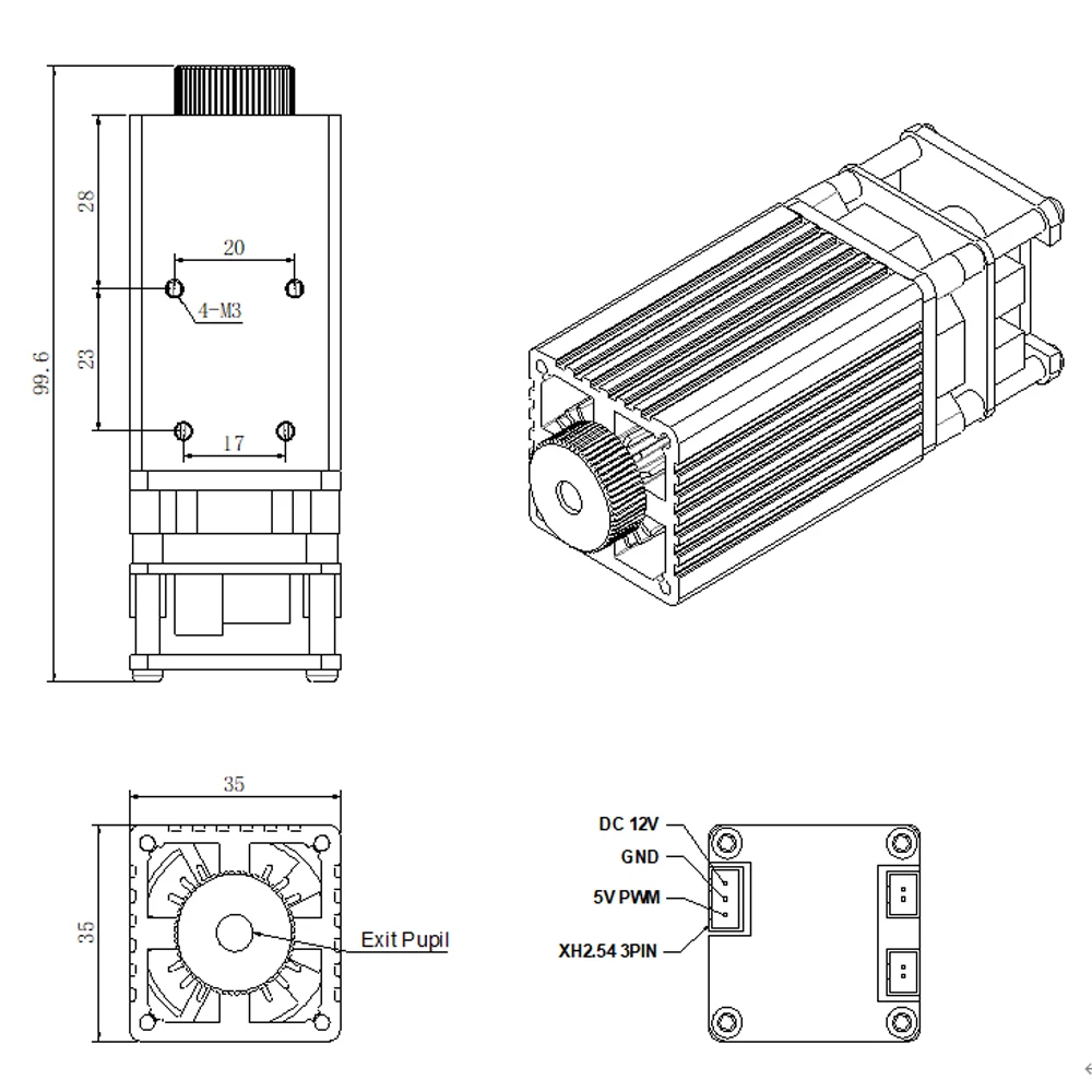 450nm 20W 40W CNC Laser Module  TTL Blue Light with Interface Adapter Board for Laser Engraving Machine