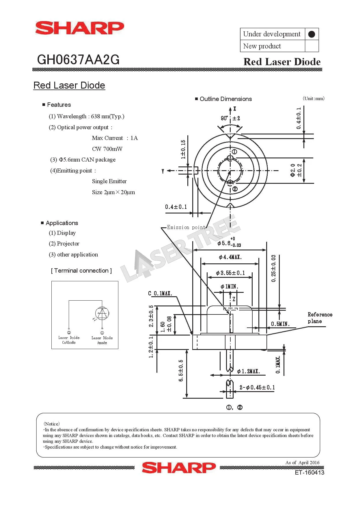 Sharp GH0637AA2G 638nm 700mW Red Laser Diode